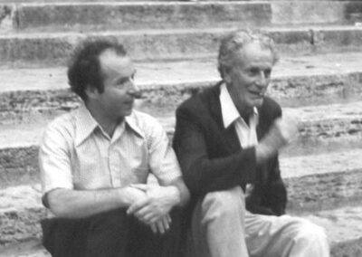 Frank Martin (right) with Paul Badura-Skoda, on the steps of the Cathedral of Perouse. August 1972