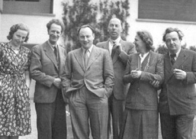From left to right: Elsa Cavelti, Frank Martin, Paul Sacher, Herr Vondermühl, Maja Sacher, Arthur Honegger. Schönenberg, 1945