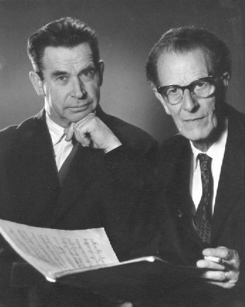 Frank Martin (right) with the cellist Henri Honegger. Vevey, 1960