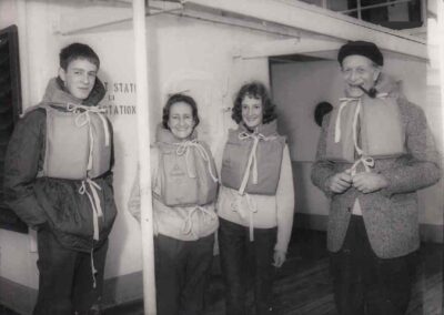Exercise of the lifejackets: Son Jan Frank, Wife Maria, daughter Anne-Thérèse, and Frank Martin. The Mediterranean, spring 1964